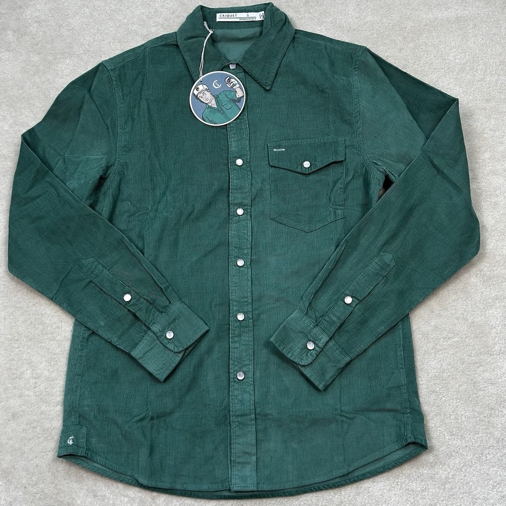 Criquet Shirt Mens Small Long Sleeve Corduroy Pearl Snap Button Western Green - Picture 3 of 6